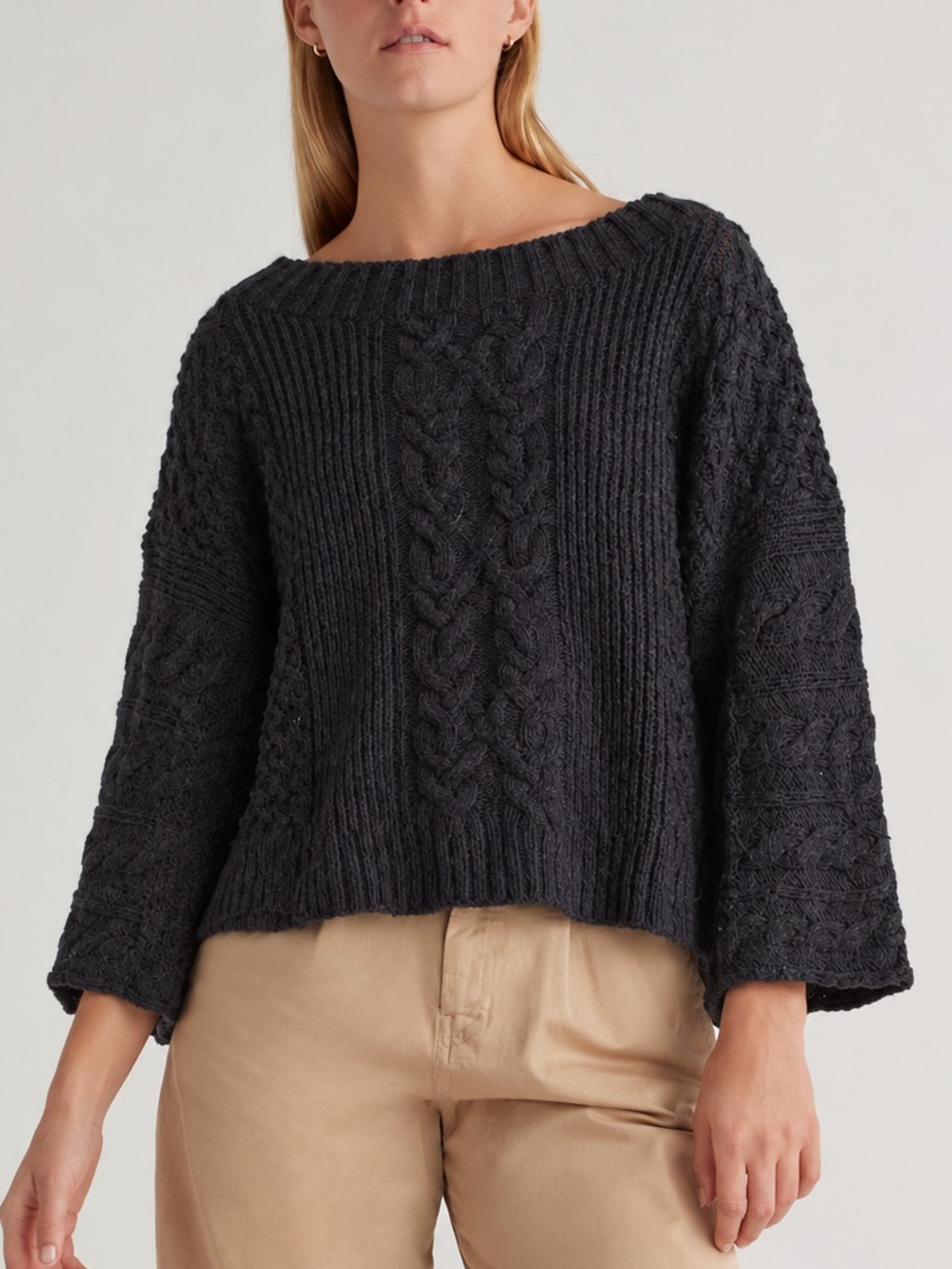 Dark Navy Cable-Knit Wool Sweater -